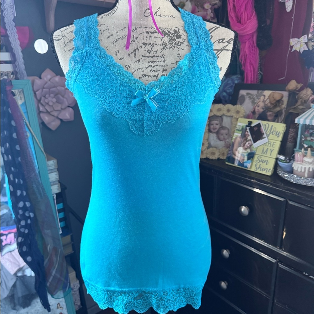Abercrombie & Fitch Turquoise Lace Tank Top